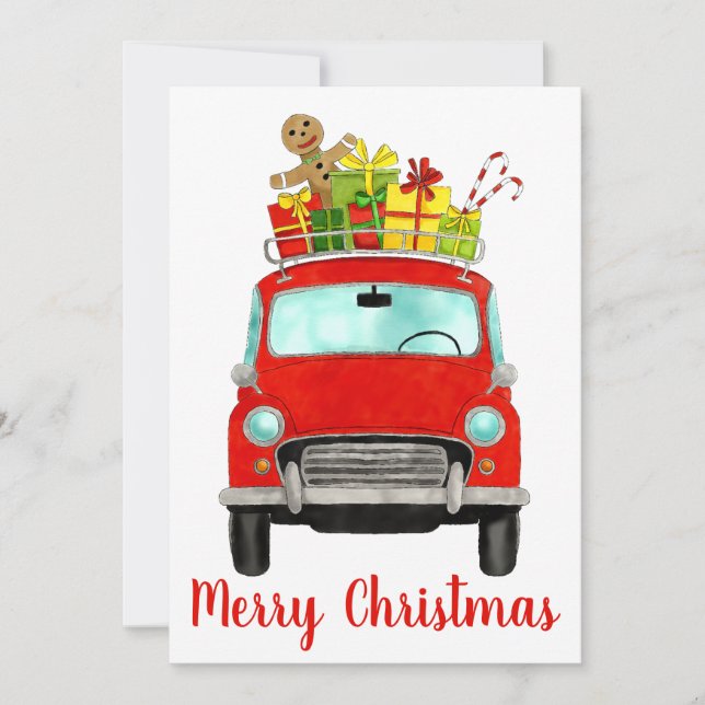 Voiture rouge rétro avec cadeaux Carte de Vacances (Devant)