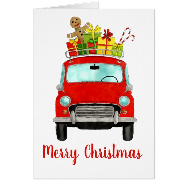 Voiture rouge rétro avec cadeaux de Noël (Devant)