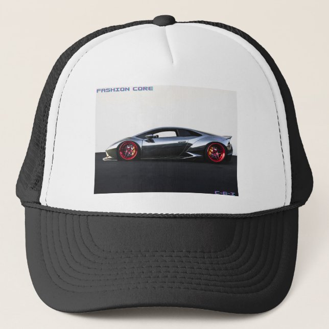 voiture super sport sur casquette noir et blanc (Devant)