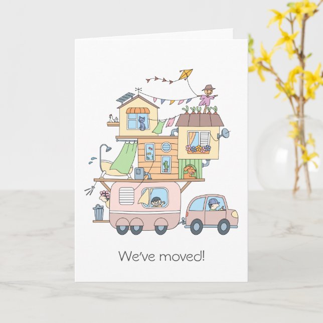 Voiture Trailer Nouvelle adresse Faire-part vide (Fleur jaune)