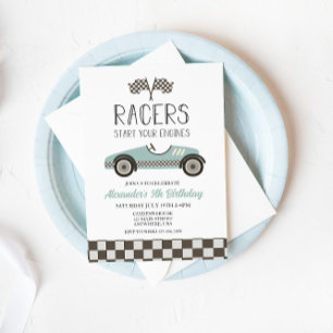 voiture Vintage bleue Anniversaire Invitation