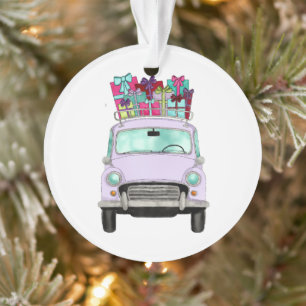 Voiture Violet avec cadeau de Noël Ornement