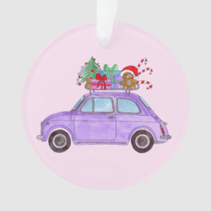 Voiture violette avec cadeaux de Noël