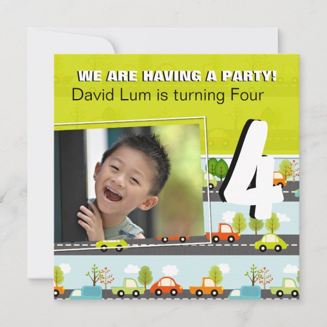 VOITURES ET CAMIONS| Invitation à la fête d'annive (Devant)