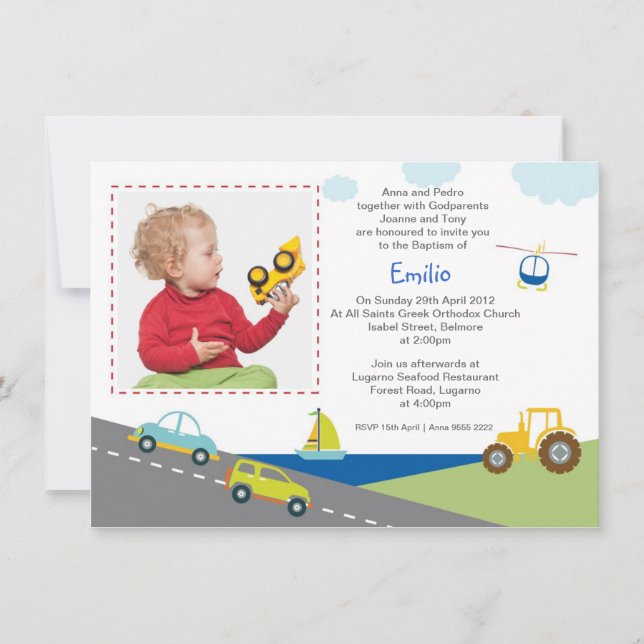 Voitures et camions Invitations au baptême (Devant)