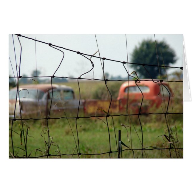 Voitures et camions rouillent dans un champ rural (Devant horizontal)
