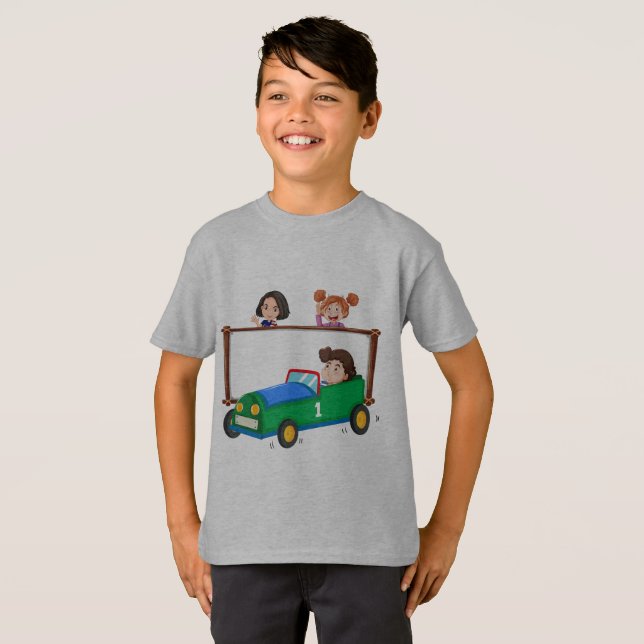 Voitures et enfants imprimé garçon T-shirt (Devant entier)