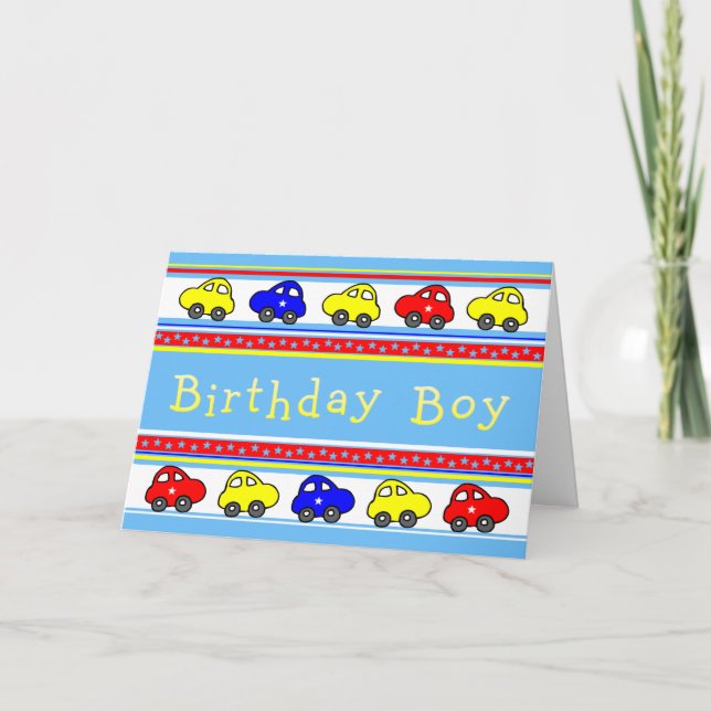 Voitures et étoiles Carte d'anniversaire pour garç (Devant)