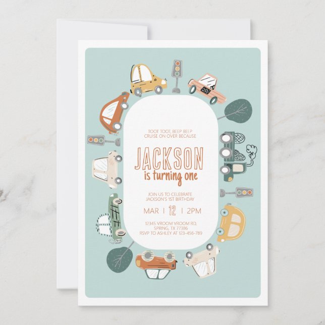 Voitures Invitation de fête d'anniversaire (Devant)