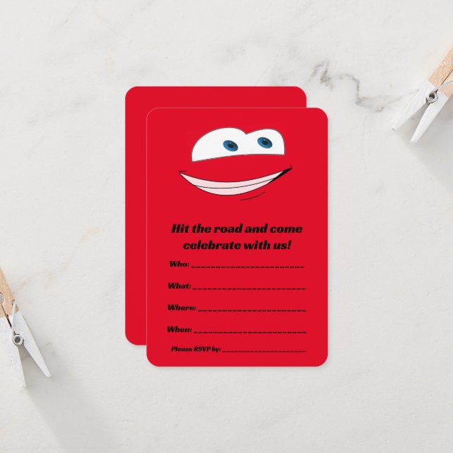 Voitures Thème Anniversaire Invitation (Devant/Arrière en situation)