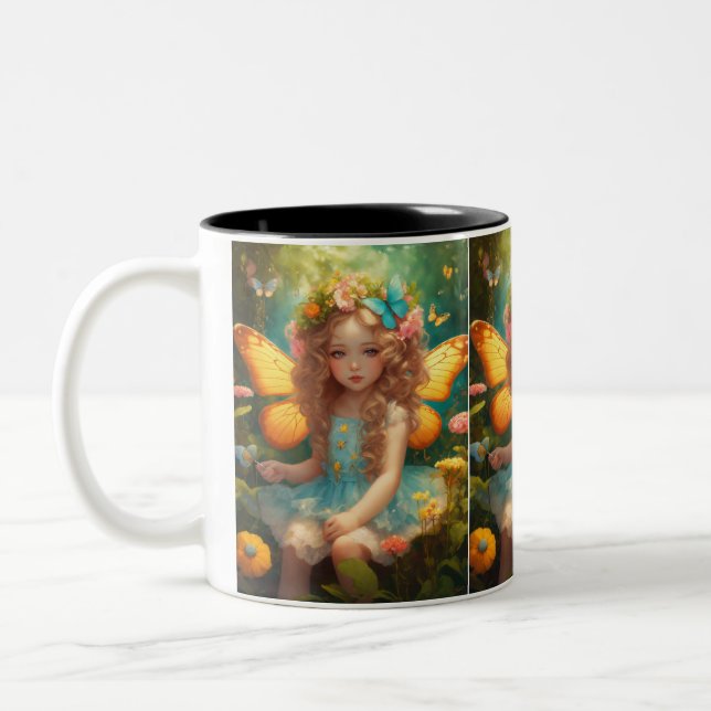 Vol enchanté : Fée sur une tasse à café papillon (Gauche)