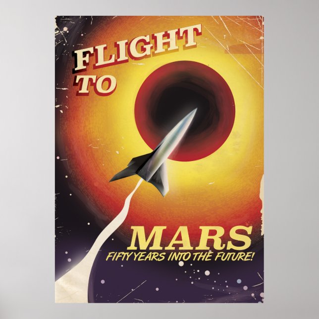Vol vers Mars ! poster de science-fiction vintage (Devant)