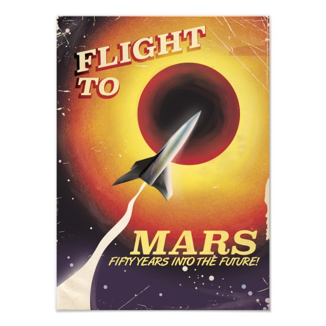 Vol vers Mars ! poster de science-fiction vintage (Devant)