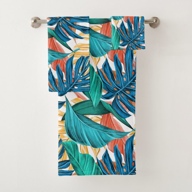 Volage tropical exotique Feuilles Turquoise Bleu S (En situation)