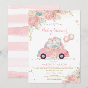 Volée éléphante par Baby shower Invitation rose