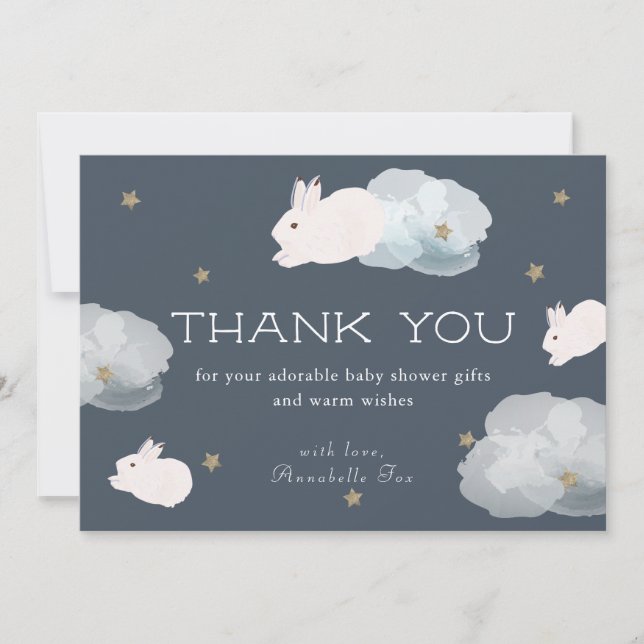 Voler Bunny Star & Cloud Navy Blue Carte de remerc (Devant)