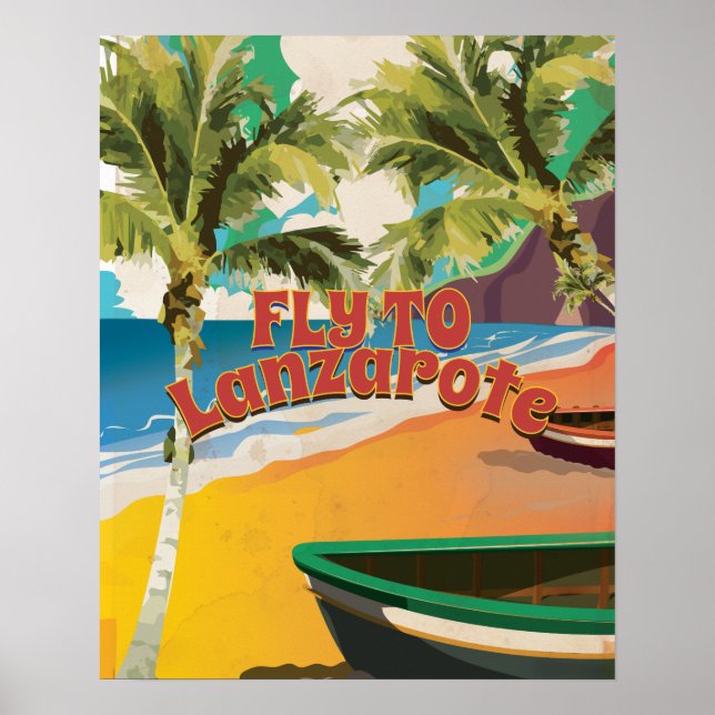 Voler vers Lanzarote Affiche Vintage (Devant)