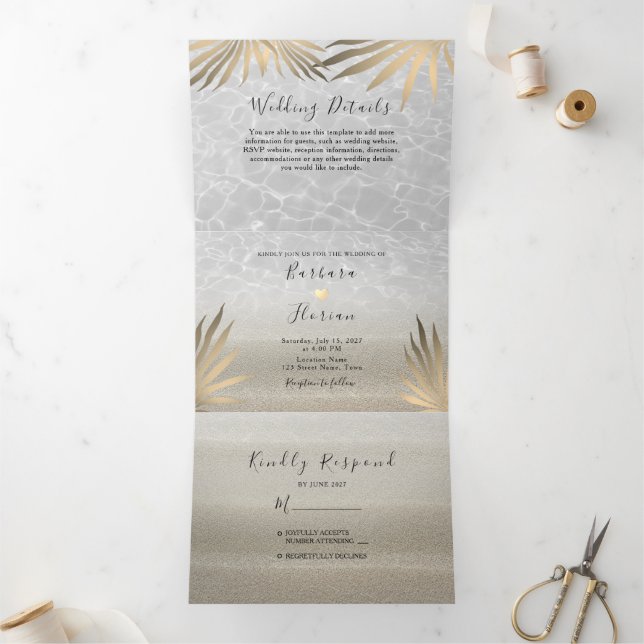 Volets Invitation pliable en trois pour mariage sur une p (Intérieur)