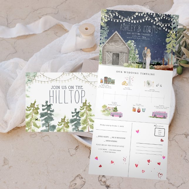 Volets Rustic Woods Barn Mariage | Invitation à trois vol (Créateur téléchargé)