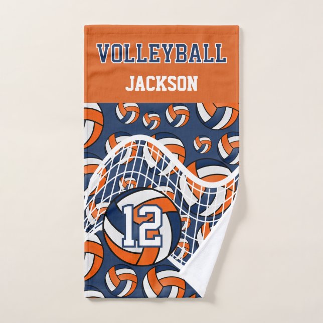 Volley-ball - Orange, Blanc et bleu marine (Serviette à main)