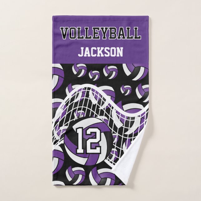 Volley-ball - violet, noir et blanc (Serviette à main)