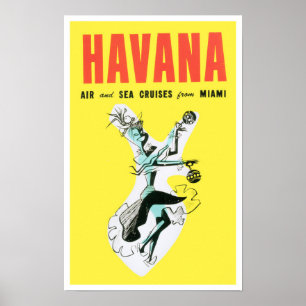 Vols vers La Havane Cuba affiche de voyage vintage