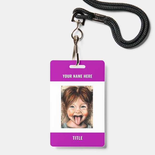 Vos badges d'entreprise Info Nom de photo Exemple (Avant avec lanière)