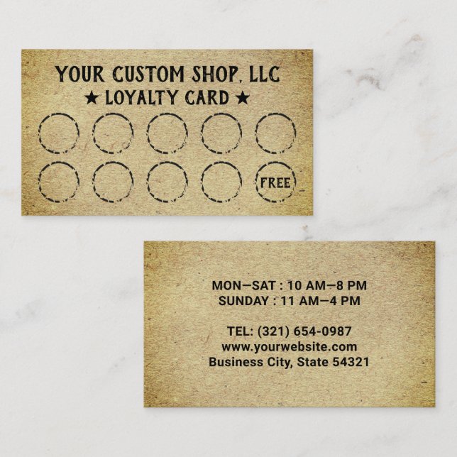 Vos Cartes de Fidélité Rustique Kraft pour Entrepr (Devant / Derrière)