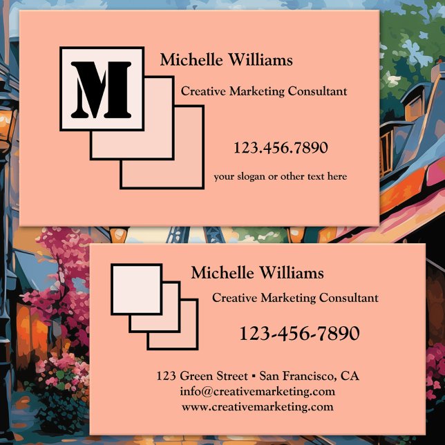 Vos couleurs Carte de visite de monogrammes créati (Creative marketing business card featuring a playful custom design in your own colors)