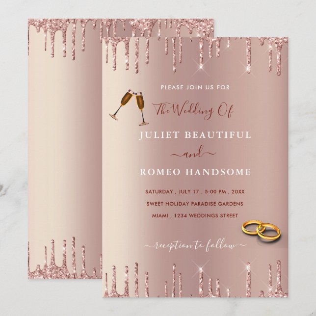 Vos Exemples de Cartes de Mariage Rose Gold Brilla (Devant / Derrière)