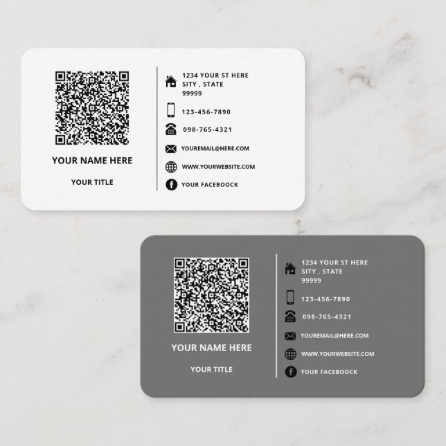 Vos informations d'analyse de code QR Carte de vis (Devant / Derrière)