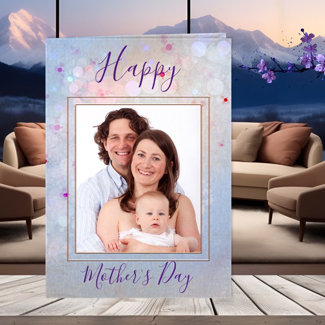 Vos photos Bonne carte de voeux pour la fête des m (Happy Mother's Day greeting card featuring your photos framed by a cheerful artistic pastel design)