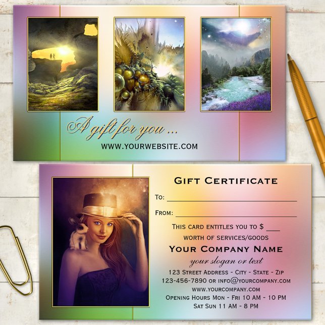 Vos Photos Colorful Imaginaire Fairy Tale Carte ca (Colorful fairy tale like fantasy design business card template featuring your own 4 photos)