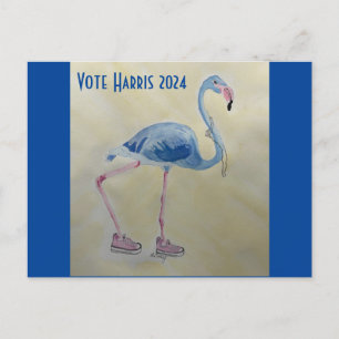 Vote Harris 2024 Flamant rose bleu avec carte post