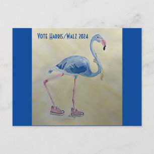 Vote Harris/Walz Flamant rose bleu avec carte post
