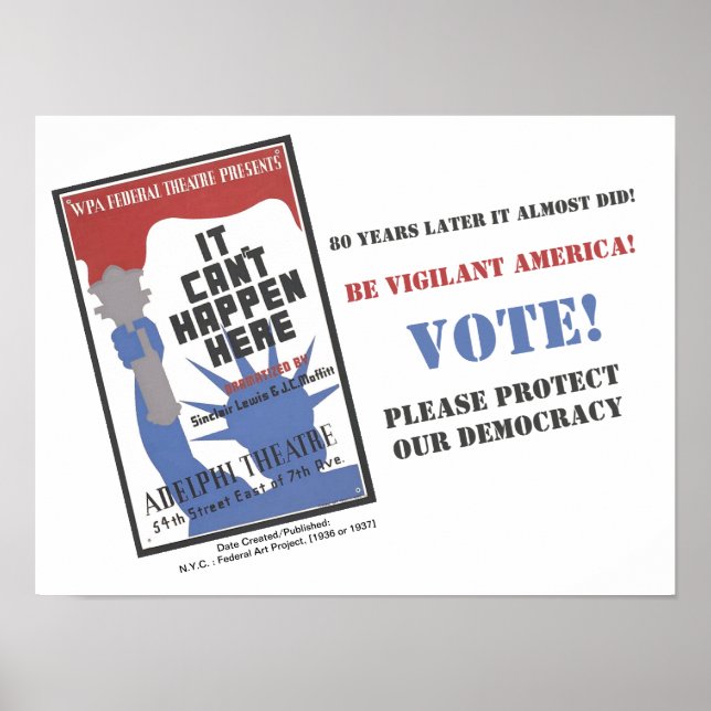 Vote libéral, Poster WPA It Can't Happen Here 1936 (Devant)