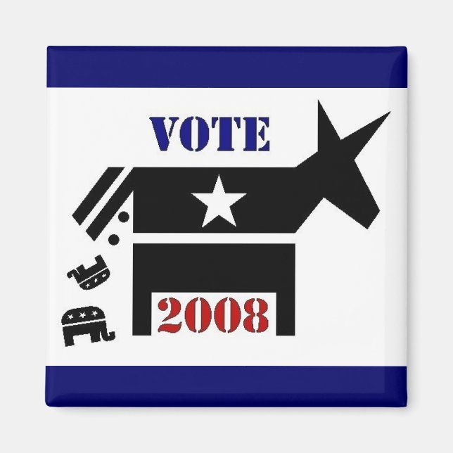 VOTEZ DÉMOCRATE EN 2008 CARRÉ MAGNET (Devant)