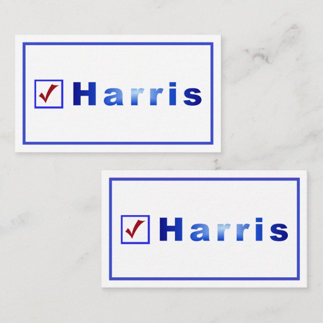 Votez Harris, Red Check, Blue Carré Box Bus. Carte (Devant / Derrière)
