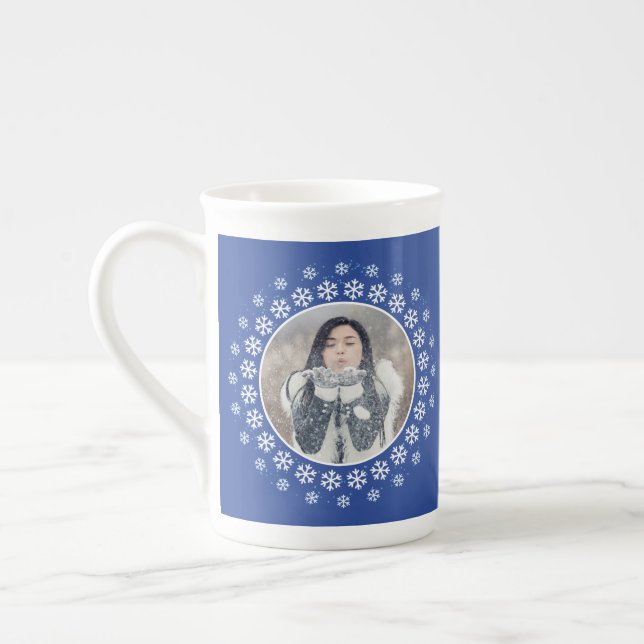 VOTRE 2 PHOTOS & MONOGRAM Snowflake Cadre mug (Gauche)