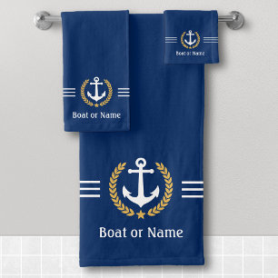Votre bateau ou nom Ancre Gold Laurel Stripes Navy