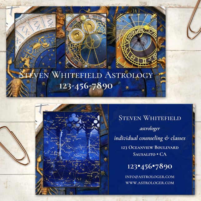 Votre Carte de Visite de Astrologue Professionnel  (Astrology business card featuring your photos framed by an astrological clock)