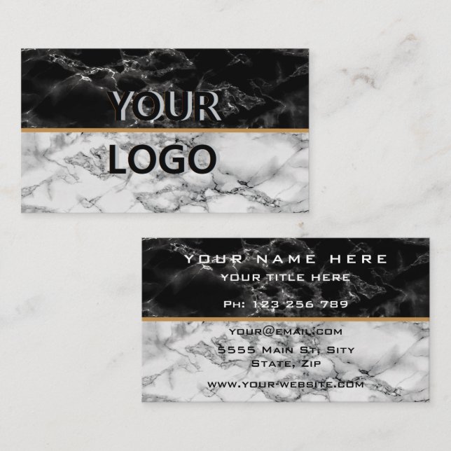 Votre Carte de visite de logo - Marbre noir blanc (Devant / Derrière)