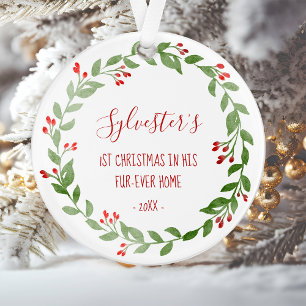 Votre chat Photo 1er Noël Watercolor Wreath