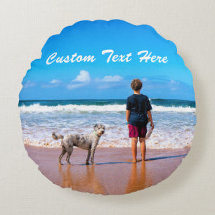 Votre Coussin rond photo avec nom de texte personn