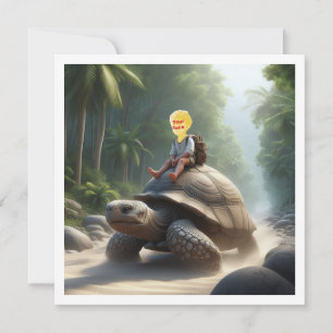 Votre enfant chevauchant une tortue, carte blanche