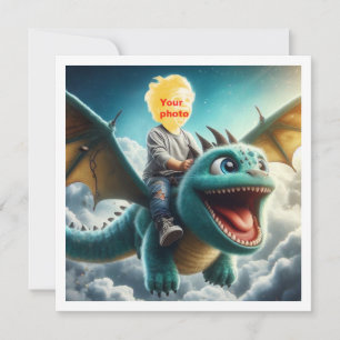 Votre enfant volant sur un dragon bleu, carte de d