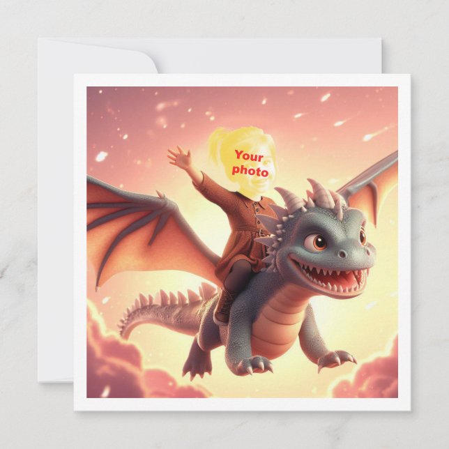 Votre enfant volant sur un dragon mignon, carte de (Devant)