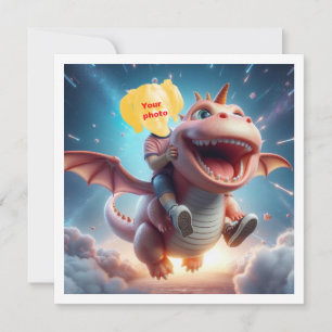 Votre enfant volant sur un dragon rose, carte de d