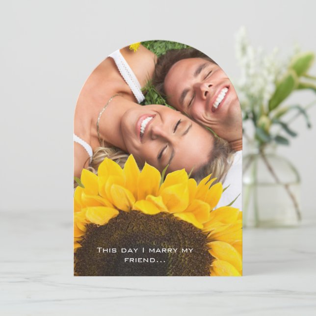 Votre Faire-part de mariage photo avec tournesol (Debout devant)