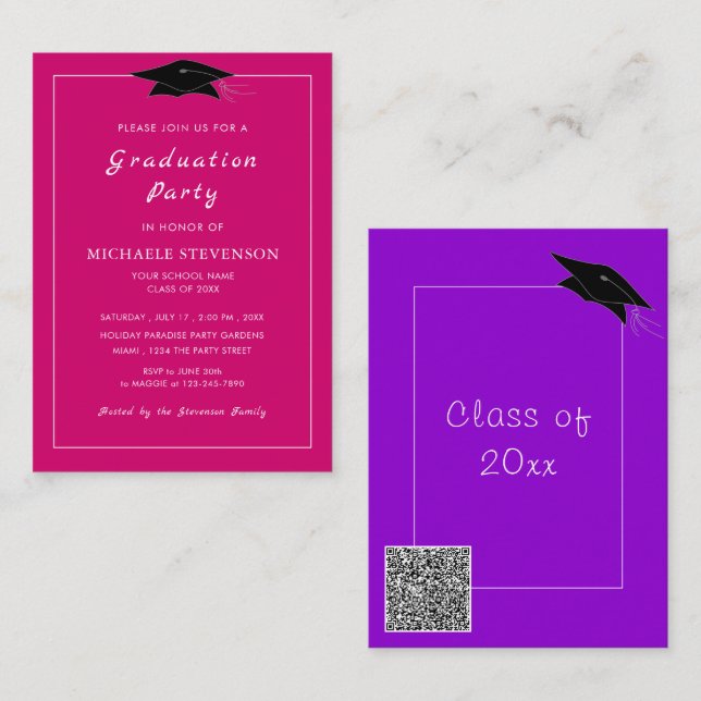 Votre invitation de fin d'études avec code QR Coul (Devant / Derrière)